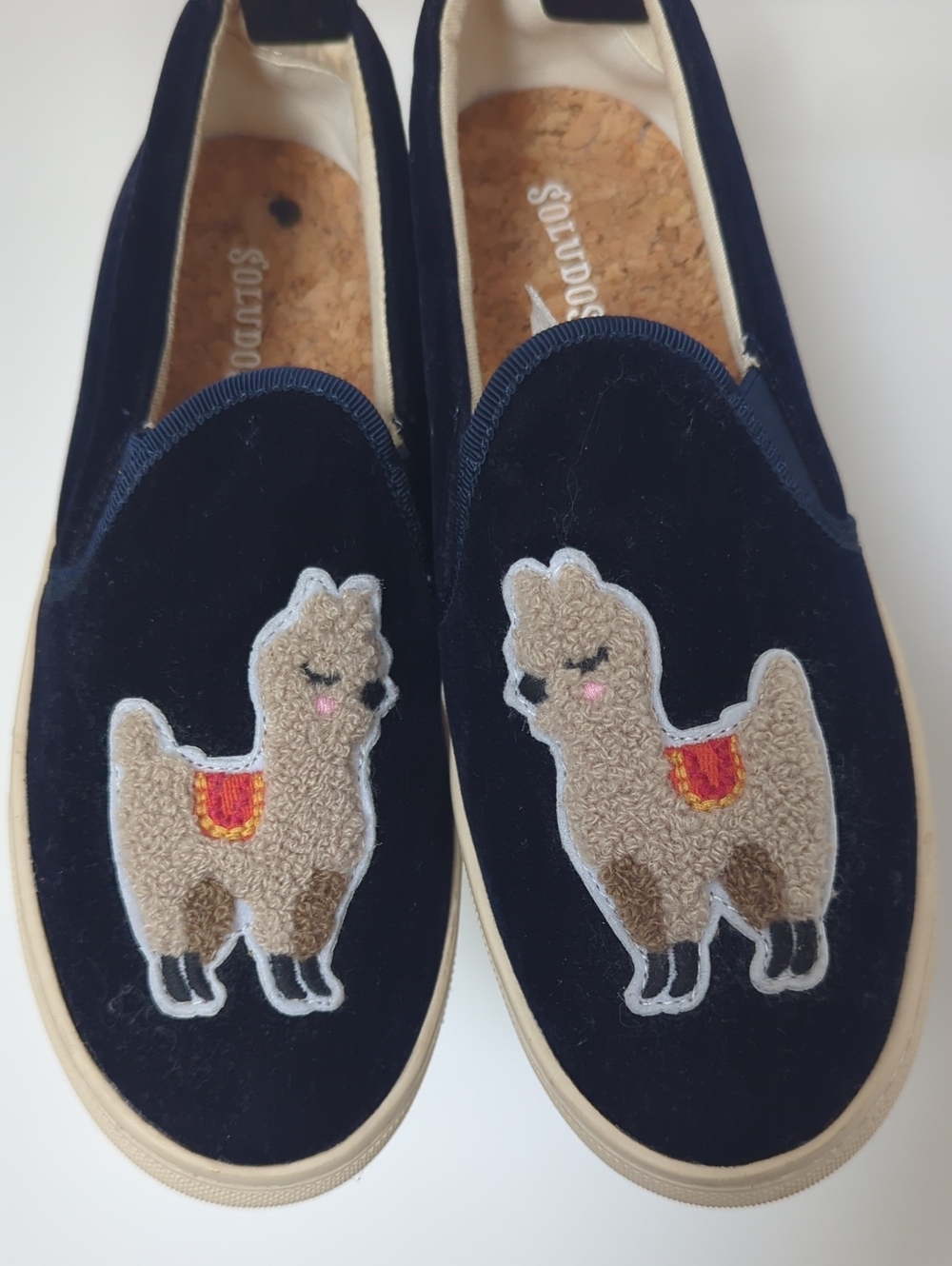 Soludos Navy Velvet Women's Slip-On Sneakers with Llamas